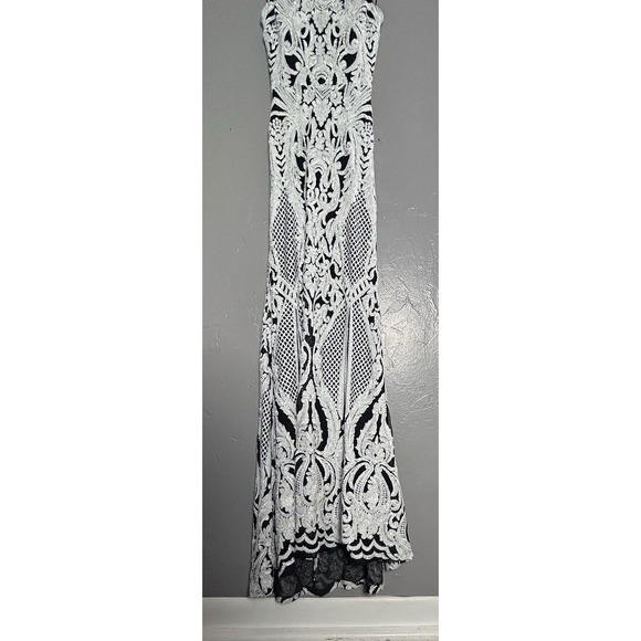 Women's B. Darlin Long Fitted Formal Black And White Sequin Dress Size 2 Prom - Picture 4 of 14